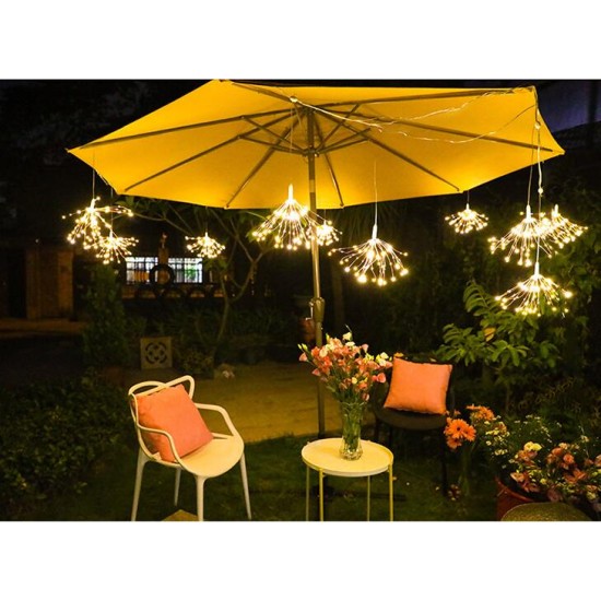LED Fireworks Shape Solar String lights or Garden Decoration Copper Wire Warm White_40 200LEDs
