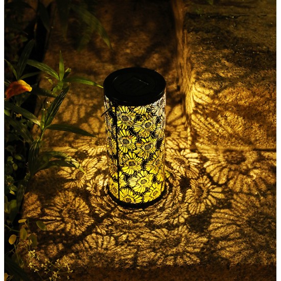 LED Solar Lantern Outdoor Decorative Metal Hanging Lights for Garden Yard Tabletop Patio Lawn  warm light_chrysanthemum