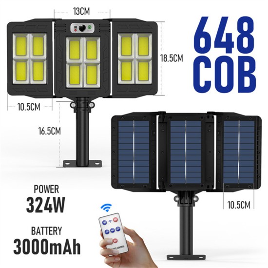 Led Solar Street Light 3 Head Motion Sensor 270 Wide Angle Ip65 Waterproof RC Wall Lamp W786-1