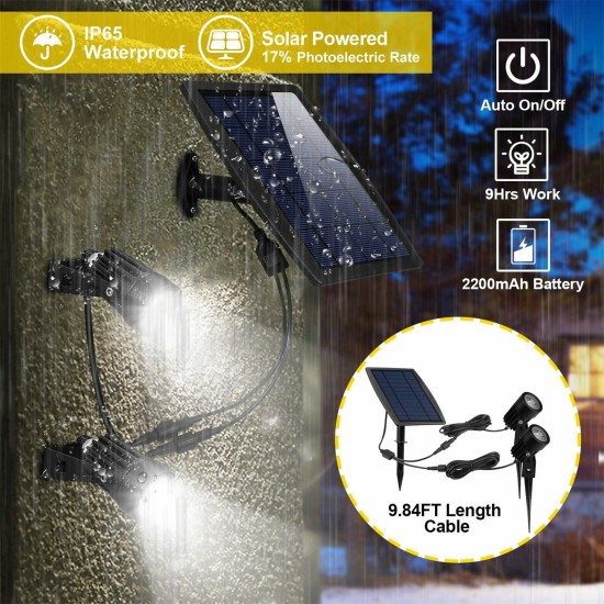 Led Twin Solar Spot Lights 1000lm IP65 Waterproof Super Bright Automatic on off Spotlight