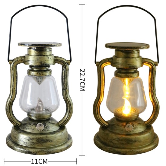 Outdoor Led Solar Lamp Retro Creative Kerosene Lamp Hanging Emergency Light for Picnic Copper Color