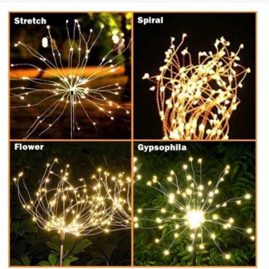 Solar 200led Fireworks Light Bendable 8 Modes IP65 Waterproof Outdoor Lawn Garden Decorative Lamps Cold White