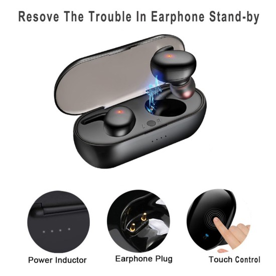 Y30 Tws Wireless Blutooth  5.0 Earphone Noise  Cancelling Headset 3d  Stereo Sound Music In-ear Earbuds black