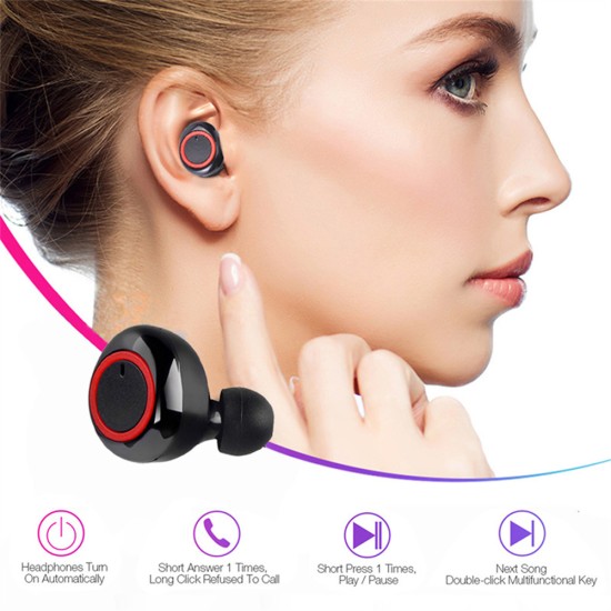 Y50 Bluetooth-compatible 5.0 Tws Wireless Earphone Mini Portable Sport Headset With Charging Box (bag) black red