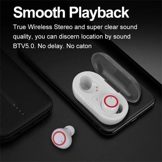 Y50 Tws Wireless Earphone Mini Portable Sport Headset Bluetooth 5.0 with Charging Box White Blue