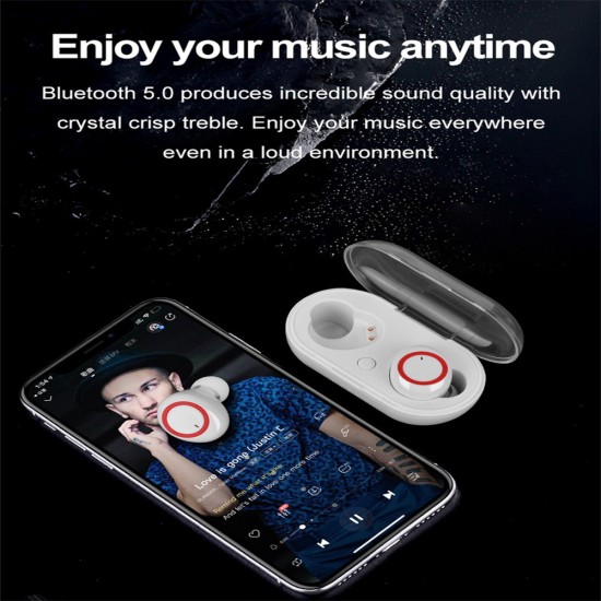 Y50 Tws Wireless Earphone Mini Portable Sport Headset Bluetooth 5.0 with Charging Box White Red