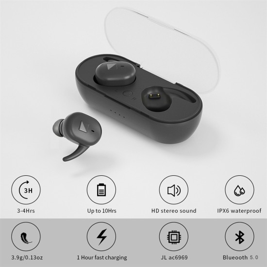 Y90 Tws Bluetooth-compatible 5.0+edr Wireless Headset Portable Hi-fi Stereo In-ear Headphones Sports Hifi Sound Headphones black