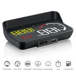 Car Hud Head-up Display M10 HD Windshield Projector Obd Overspeed Warning Yellow and White
