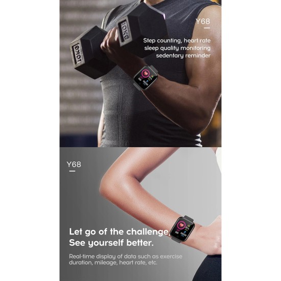 Y68 Men Women Intelligent Watch 1.3-inch TFT Sleep Monitoring Auto Bright Screen Bluetooth-compatible Smartwatch pink