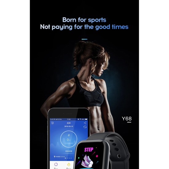 Y68 Men Women Intelligent Watch 1.3-inch TFT Sleep Monitoring Auto Bright Screen Bluetooth-compatible Smartwatch black