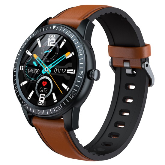 Y92 Smart Watch Heart Rate Blood Pressure Health Monitoring Bluetooth Calling Sports Fitness Smartwatch Brown Leather