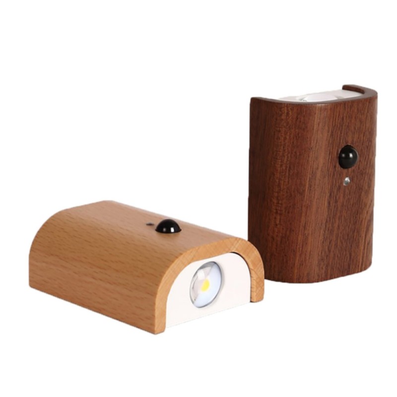 0.4W LED Wall Lamp USB Rechargeable Motion Sensor Magnetic Wood Grain Night Lights Wall Light Fixtures For Bedroom Kitchen Corridor Stairs Lighting Beech wood (sensor 1 piece)