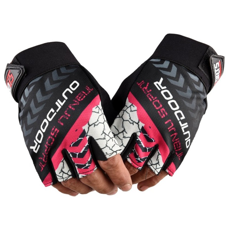 1 Pair Nylon Half Finger Gloves For Men Women Mountain Bike Fishing Fitness Yoga Non-slip Gloves rose red 1 Pair Nylon Half Finger Gloves For Men Women Mountain Bike Fishing Fitness Yoga Non-slip Gloves rose red