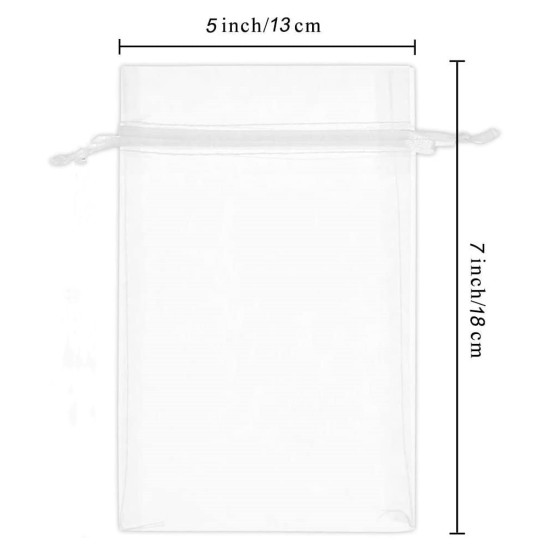 100Pcs Organza Bags Mesh Candy Bags Drawstring Jewelry Pouches for Present Wedding Giveaways 5in x 7in/ 13 x 18cm white