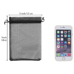 100Pcs Organza Bags Mesh Candy Bags Drawstring Jewelry Pouches for Present Wedding Giveaways 5in x 7in/ 13 x 18cm black