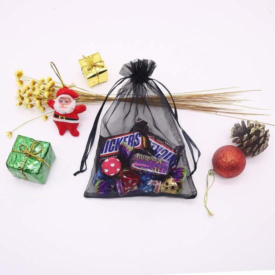 100Pcs Organza Bags Mesh Candy Bags Drawstring Jewelry Pouches for Present Wedding Giveaways 5in x 7in/ 13 x 18cm black