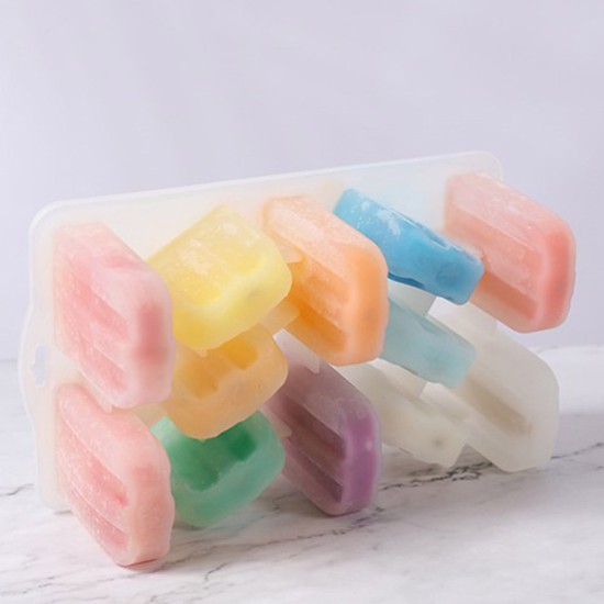 12 Holes Ice Cream Mold Silicone Homemade Popsicle DIY Ice-sucker Mould for Kids Adults Milky white