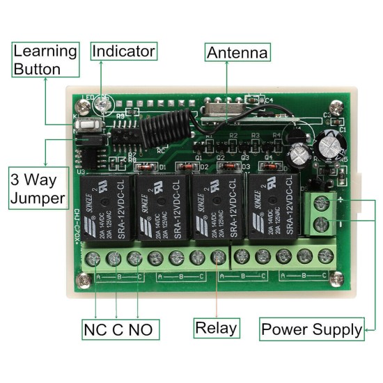 12V 4ch Channel 443mhz Relay Switch Wireless Rf Remote Control