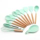 13Pcs/set Silicone Kitchenware Wooden Handle Cooking Kitchen Tools with Storage Bucket As shown_13-piece set