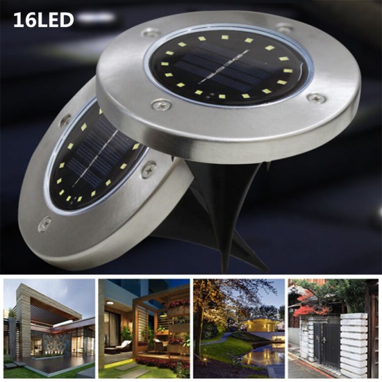 16 LED Solar-powered Stainless Steel Buried Light Under Ground Lamp Outdoor Path Way Garden Decoration white light