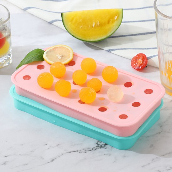 18 Grids Ice Cream Mold Silica Gel Ice Box Kitchen Bar Homemade Ice Hockey Ball Moulds 17mm water drop green + dropper