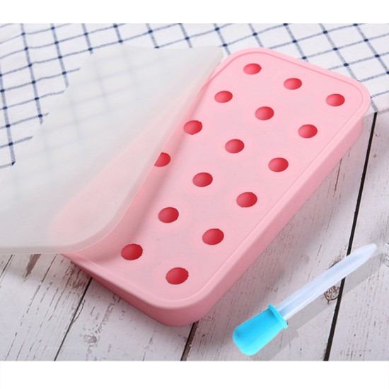 18 Grids Ice Cream Mold Silica Gel Ice Box Kitchen Bar Homemade Ice Hockey Ball Moulds 22mm water drop pink + tube drop