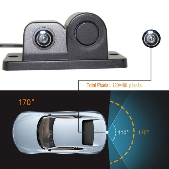 2 In 1 Camera with Parking Sensor Kit Autos Reversing Rearview Backup Parking Camera  Black