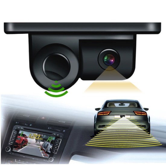 2 In 1 Camera with Parking Sensor Kit Autos Reversing Rearview Backup Parking Camera  Black