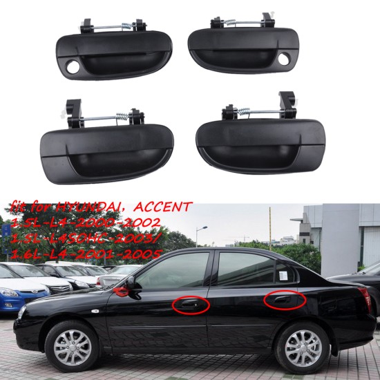 2 Pairs Outside Door Handle Front Rear Left Right for Hyundai Accent  black