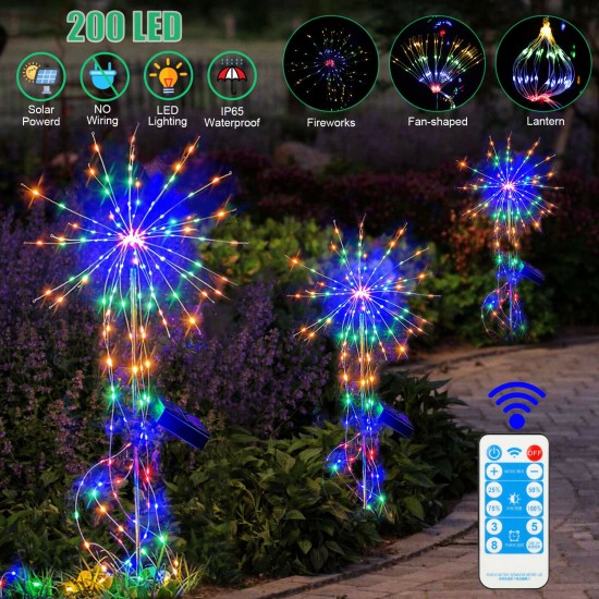 200 Led Solar Firework Lights 8 Modes IP65 Colorful Waterproof Outdoor