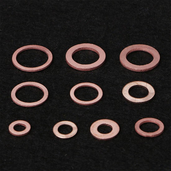 200pcs Copper Washer Red Copper Oil Seal Gasket Box Flat Washer Set