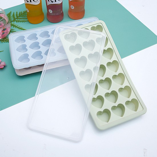 21 Grids Ice Block Mold Heart Shape Ice Tray Silicone DIY Handmade Ice Cream Chocolate Making Mould with Lid blue