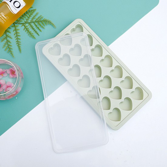 21 Grids Ice Block Mold Heart Shape Ice Tray Silicone DIY Handmade Ice Cream Chocolate Making Mould with Lid blue