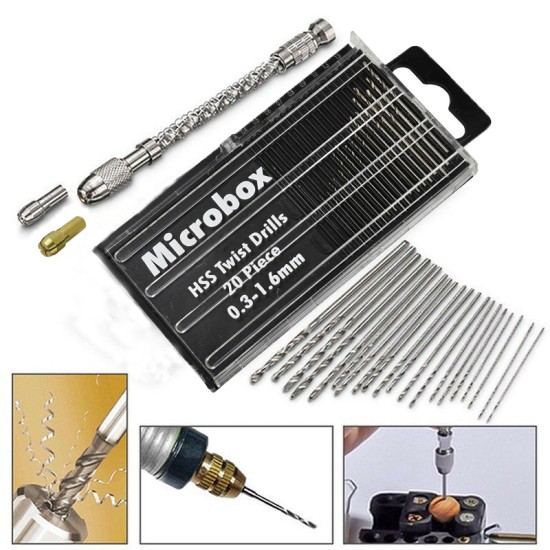 21Pcs HSS Mini Micro Spiral Hand Manual Push Drill Chuck Twist Pin Vise Bit Semi-automatic hand drill +20pc small drill