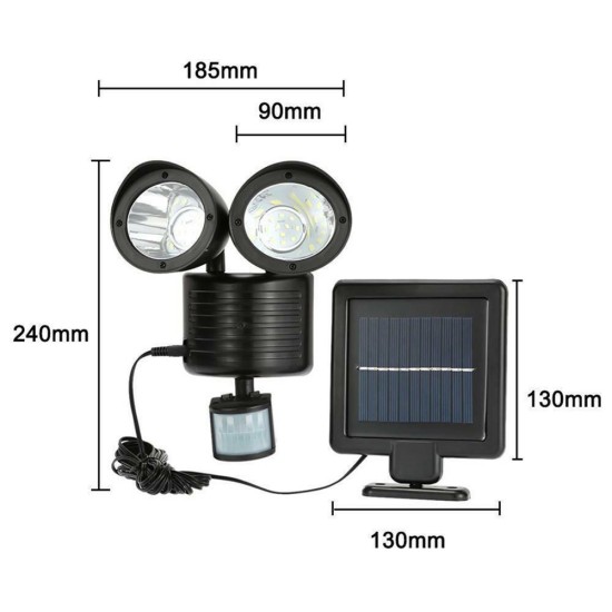 22led Double-head Solar Light Outdoor High-brightness Motion Sensor Floodlight Spotlight for Garden Landscape Black