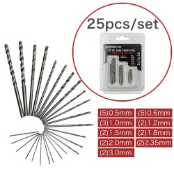 25pcs Twist Drill Bit Set HSS High Speed Steel Mini Drill Straight Shank Rotary Tool