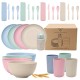 29pcs Cutlery Set Reusable Non-slip Wear-resistant Household Wheat Straw Bowl Cup Plate Knife Fork Spoon Tableware