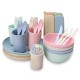 29pcs Cutlery Set Reusable Non-slip Wear-resistant Household Wheat Straw Bowl Cup Plate Knife Fork Spoon Tableware