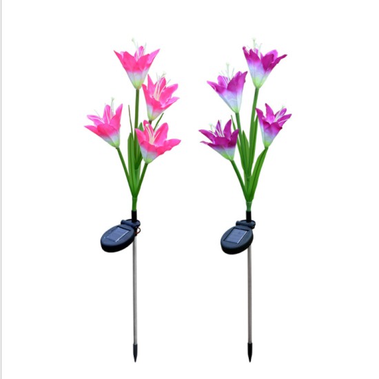 2PCS 4-head Solar-powered LED Lily Lawn Light with Colourful Light Waterproof Light Sensor Lamp Festival Yard Decoration Pink + purple