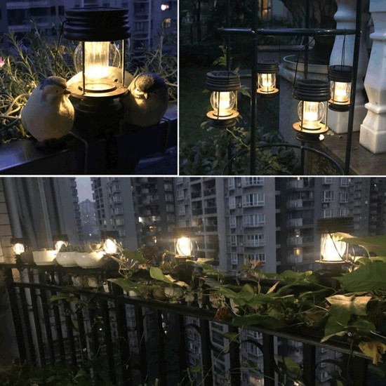 2Pcs LED Retro Solar Hanging Lantern Garden Landscape Lighting Warm light