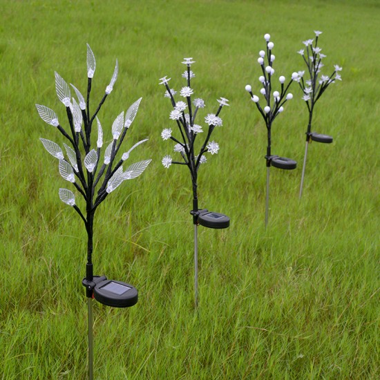 2Pcs Solar Powered Branch Leaves Light Lawn Lamp for Outdoor Garden Landscape colors