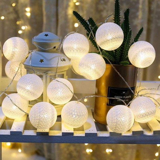 2m 10 Lamp Led Light  String 6cm Diameter Cotton Ball Lights Interior Outdoor Decoration Night Lights For Children Room Party Wedding Garden Grey