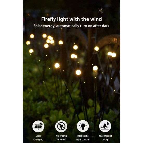 2pcs Led Solar Firefly Lights IP65 Waterproof Automatic On/off Garden Fairy Lamp Warm White