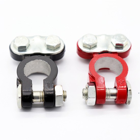 2pcs Moistureproof Car Battery Terminal Clamp Aluminum Magnesium Positive & Nagative Clips Black and red_AP3410