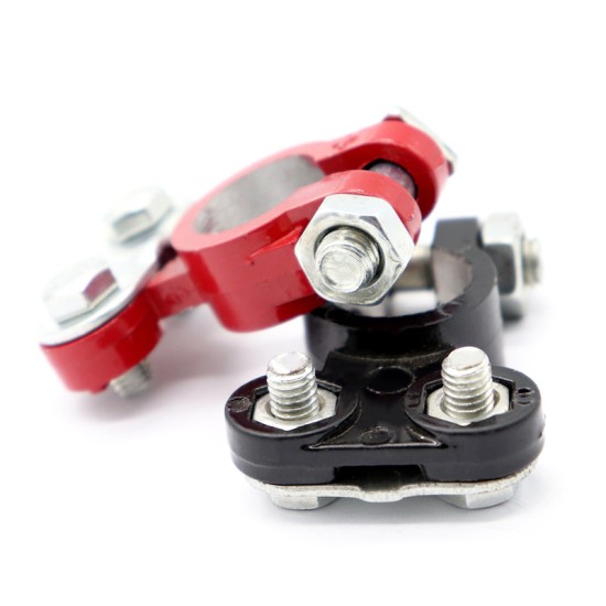 2pcs Moistureproof Car Battery Terminal Clamp Aluminum Magnesium Positive & Nagative Clips Black and red_AP3410