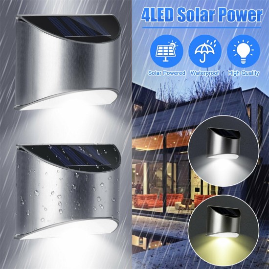 2pcs Outdoor Solar 4 Led Deck Lights Waterproof Rechargeable Lamp