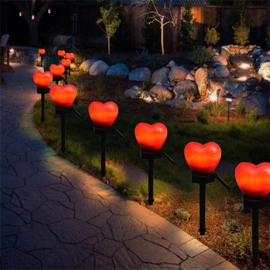 2pcs Solar Garden Landscape Light Waterproof Led Heart-shaped Romantic Outdoor Lamp Red