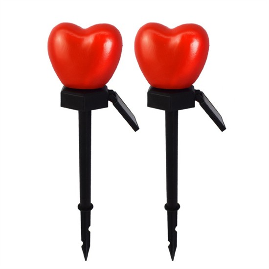 2pcs Solar Garden Landscape Light Waterproof Led Heart-shaped Romantic Outdoor Lamp Red