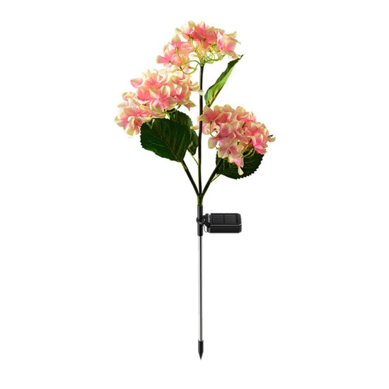 2pcs Solar Hydrangea Flower Light 3 Heads Lawn Lamps with Stake for Outdoor Garden Patio Country Decoration Pink