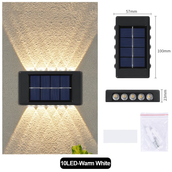 2pcs Solar Led Wall Lamp Waterproof Up Down Glowing Outdoor Sunlight Lamp for Garden Street Balcony Decor 6LED Warm White